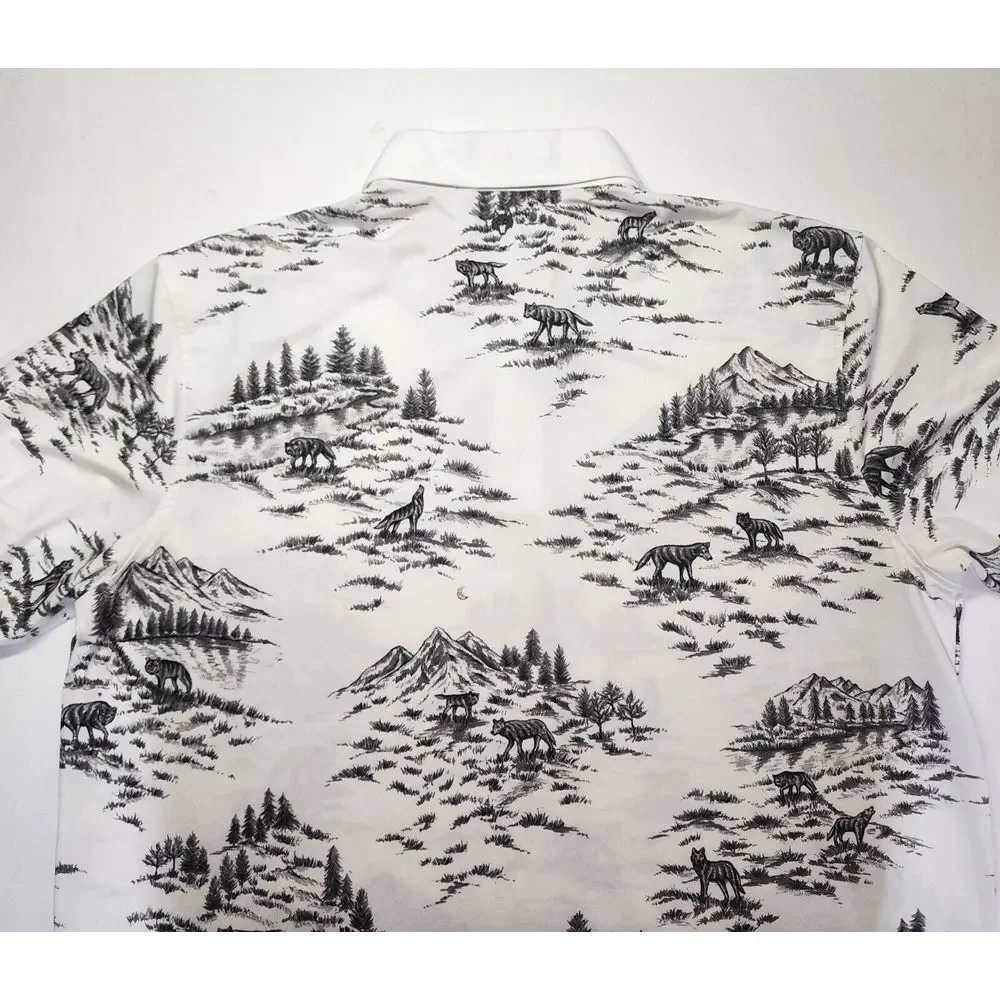 Greyson Men's Short‎ Sleeve Hazeltine Polo Size L All Over Wolf Print RARE PRINT